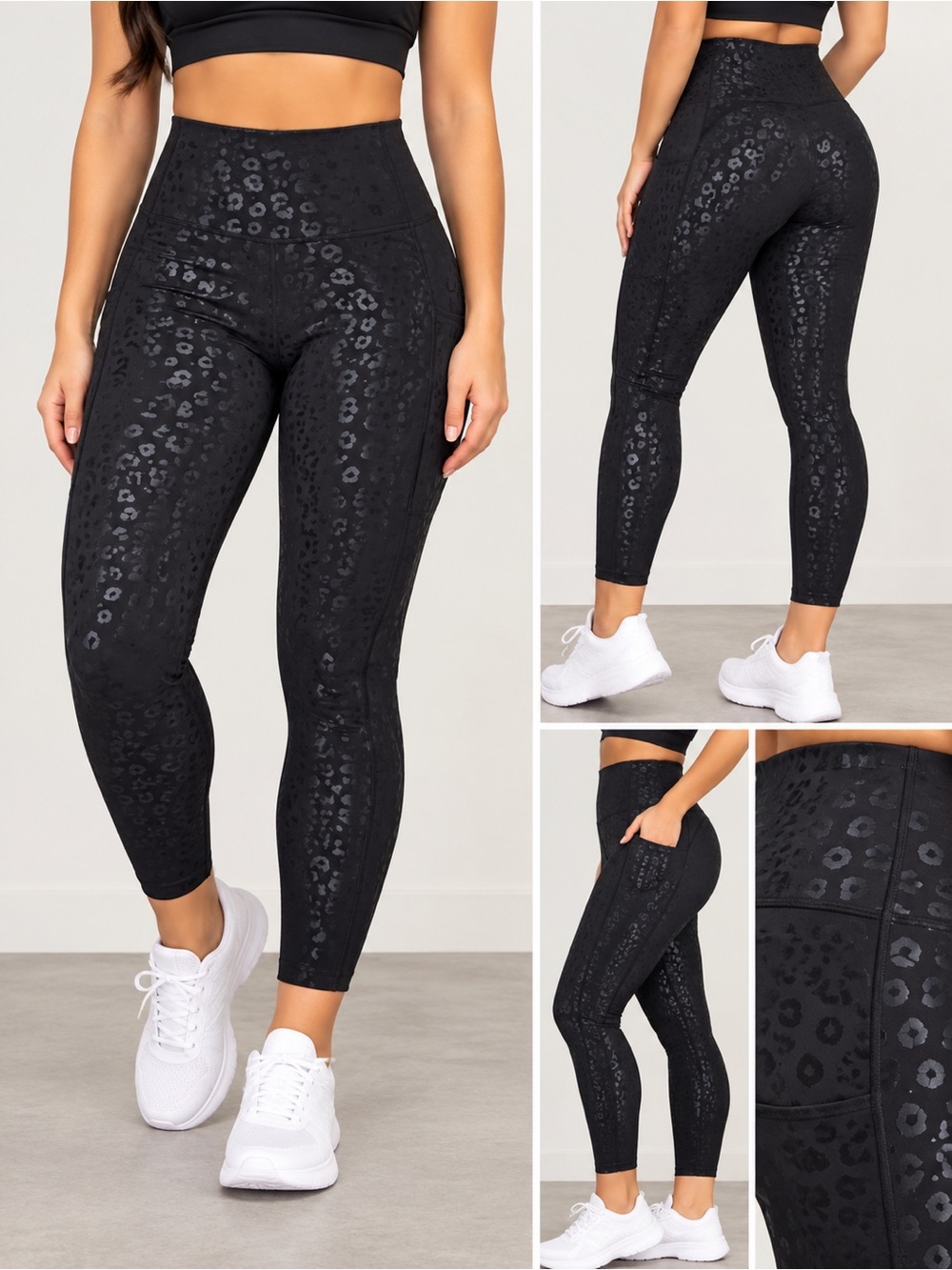 The Gym People Black Leopard Print Cropped Leggings Size Medium